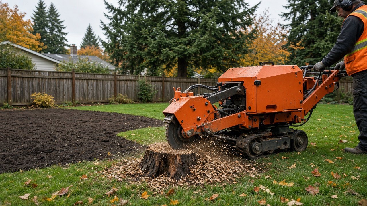 Stump grinding below grade leaving a lawn-ready yard in Delta Metro Vancouver